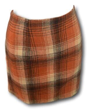 iO Skirt High-Waist A-Line Orange Plaid Wool Blend Fall Casual Mod XXL NWT